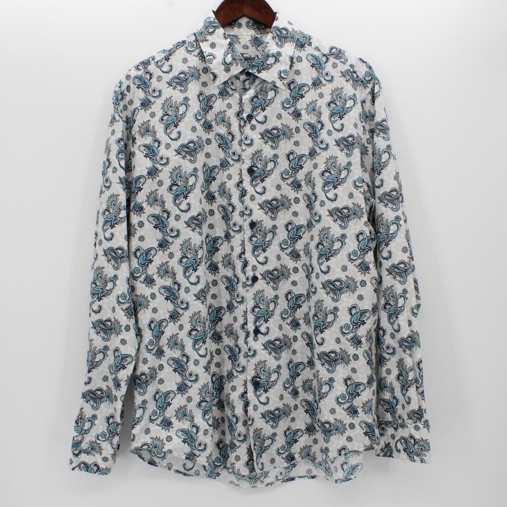 Tasso Elba Button Up Shirt Large Long Sleeve Floral Collared Cotton